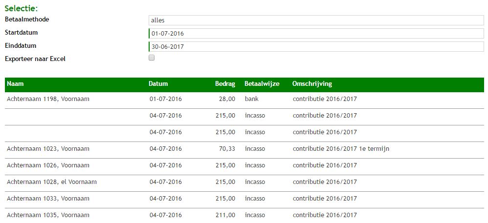 Export - Ontvangsten