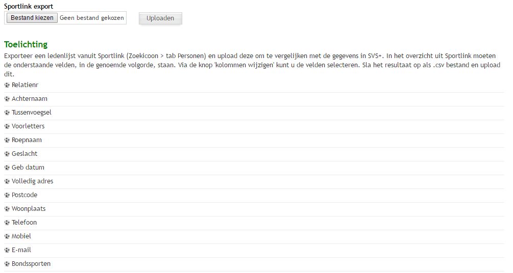 Leden - Vergelijking Sportlink
