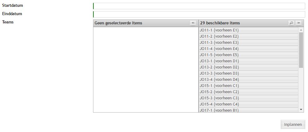 Trainingen - inplannen trainingen